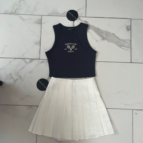 White Fox Boutique Dresses & Skirts - White fox boutique white pleated skort and cropped top